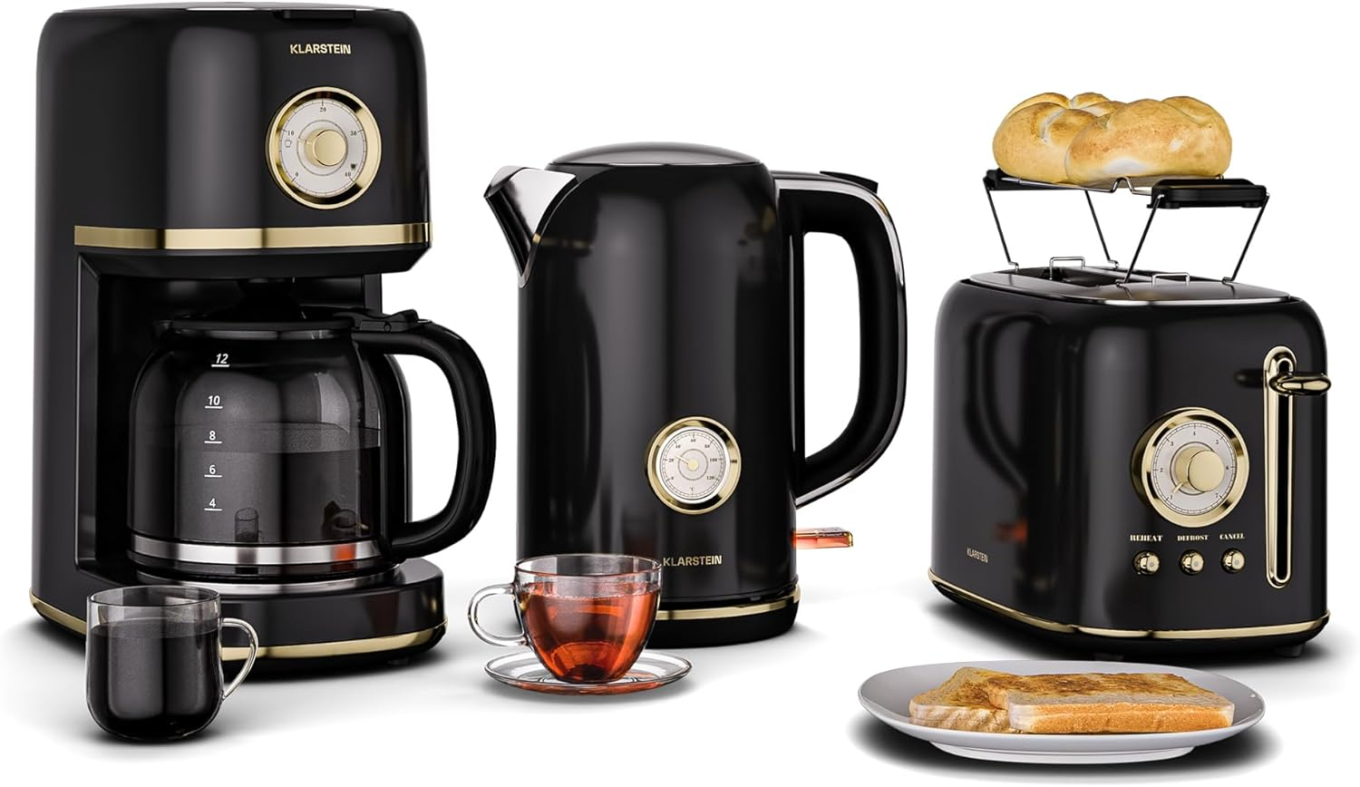 سرویس صبحانه ویکتوریا کلارشتاین آلمان klarstein VICTORIA Frühstücksset توستر، کتری برقی و قهوه ساز استیل مشکی